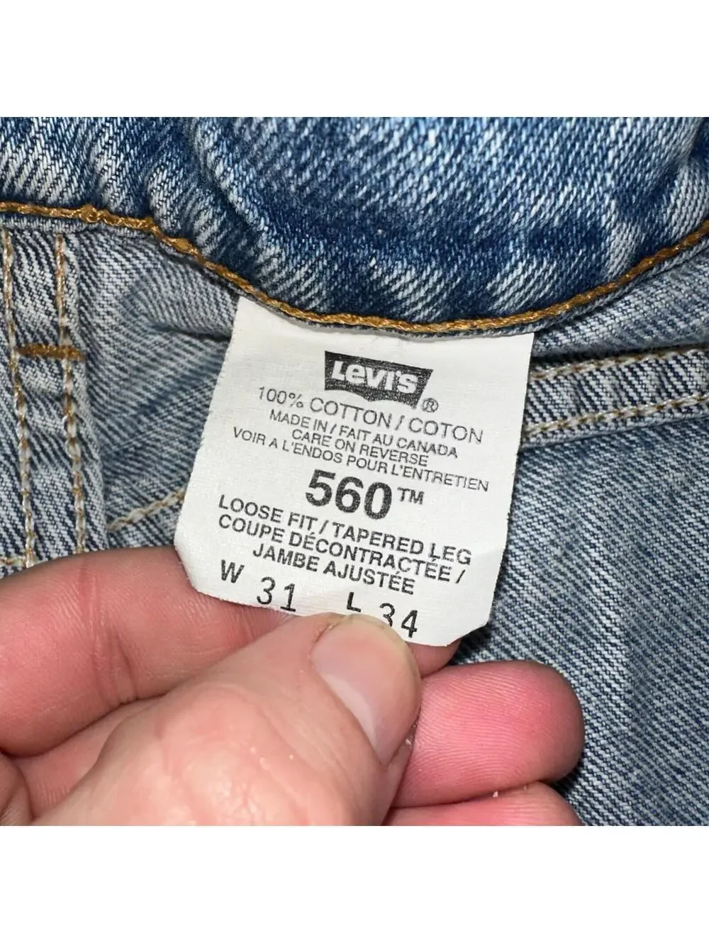 Levis 560 Vintage 90s Canada Red Tab Loose Fit Tapered Leg Blue Jeans 31x34